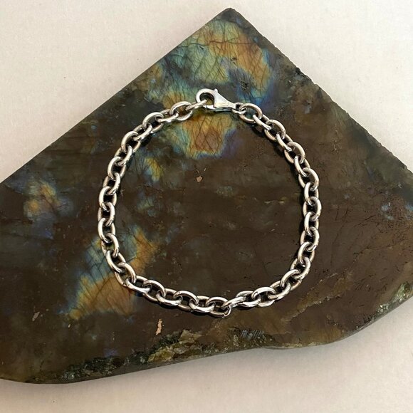 Solid Sterling Silver 925 5.8MM Oval Cable Chain Charm Bracelet 7.75" - Picture 2 of 16